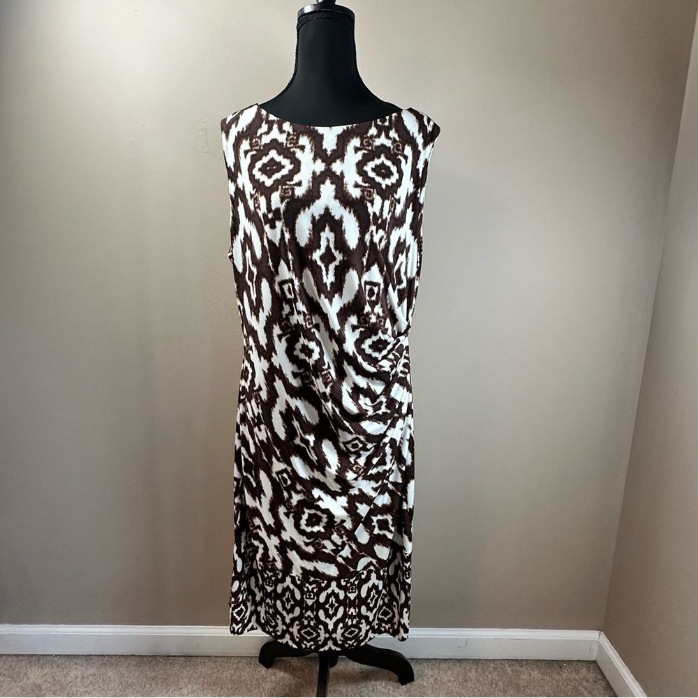 Chaus Flattering Sleeveless Dress Brown and Cream XL‎ Polyester